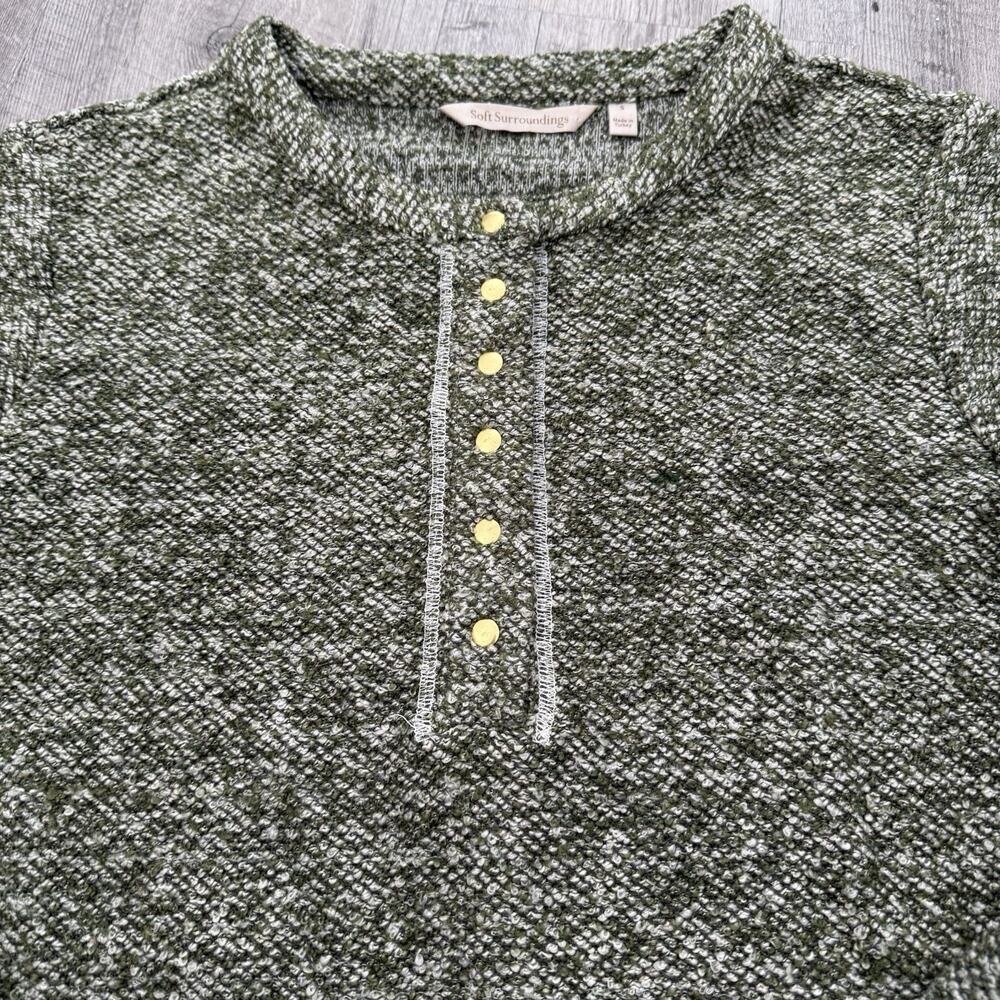 Soft Surroundings Knit Henley Womens Small Thick Heather Green Snap Pullover Top